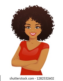 Portrait Smiling Woman Arms Crossed Afro Stock Vector (Royalty Free ...