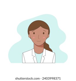 Portrait of a smiling woman with dark skin. Female researcher, laboratory assistant, doctor, chemist. Avatar for a woman profile.