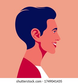 Portrait of a smiling woman. Face side view. The politician. Feminist. Vector flat illustration