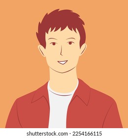 Portrait of smiling young redhead in flat illustration in soft colors. Confident man avatar