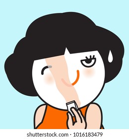 Portrait Of Smiling Young Woman Removing Makeup Using Wipe Concept Card Character illustration