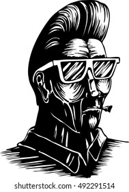 Portrait of a smoking man with sunglasses (vector)