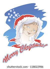 Portrait of a Snow Maiden on a Christmas card in retro - style
