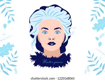 Portrait of snow queen. Cartoon concept, white background. Vector illustration.