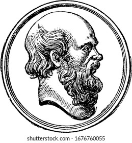 Portrait of Socrates, he was a classical Greek philosopher and father of Western philosophy, vintage line drawing or engraving illustration.