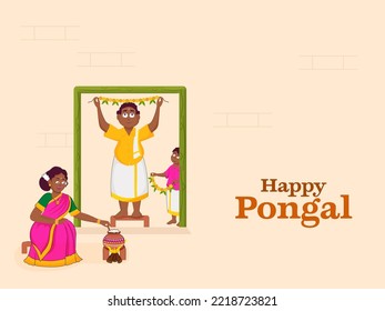 Retrato De Familia Del Sur De India Preparándose Para El Festival Pongal.