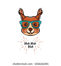 Portrait of Squirrel in glasses. Squirrel geek. Vector illustration isolated on white background.