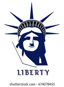 
Portrait. Statue of Liberty. Independence Day.USA. Download banner, layout. Celebration on July 4th. Flute, font, crown.Blue text, Street Business.Blue and white illustration of a white background
