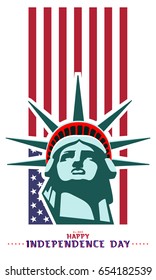 
Portrait of the Statue of Liberty on the background of the US flag. Patterns presentations. 3D font letters. The national symbol of America. Dark green illustration on a white background. Poster