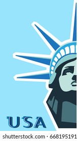 Portrait. Statue of Liberty. USA. Independence banner, layout. celebration. July 4. Flat banner.3D letter font.