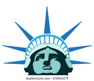 Portrait. Statue of Liberty. USA. Independence. Download the banner, layout. Celebration. 4th of July. Blue crown Street Business. Green and blue illustration on a white background
 