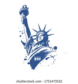 Portrait of the Statue of Liberty USA. New York, blue logo on a white background. American symbol. Vector illustration