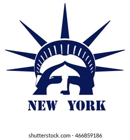 Retrato de la Estatua de la Libertad de Estados Unidos. Nueva York. Logo azul claro sobre fondo blanco. Símbolo americano. Ilustración del vector EPS 10
