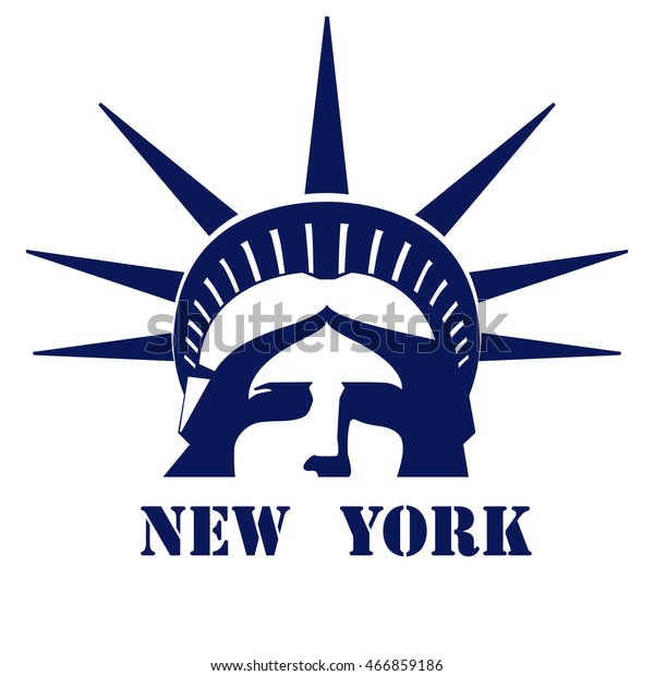 米国自由の女神のポートレート ニューヨーク 白い背景に明るい青のロゴ アメリカの記号 ベクターイラストeps10 のベクター画像素材 ロイヤリティフリー