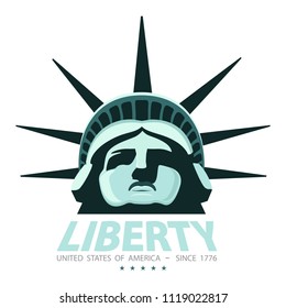 Portrait. Statue of Liberty USA, poster. 2018. Green Linear Image. National Symbol of America. Illustration, white background. Use presentations, corporate reports, emblems, labels, logos, vector
