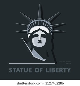 Portrait. Statue of Liberty USA, poster. Black and white linear image. New York.Symbol of America. Illustration dark, black background. Use presentations, corporate reports emblems, labels,logo,vector