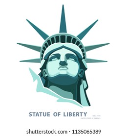 Portrait. Statue of Liberty USA, poster. Green Linear Image. New York. National Symbol of America. Illustration, white background. Use presentations, corporate reports, emblems, label, logo, vector