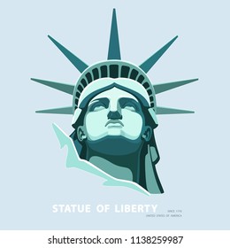 Portrait. Statue of Liberty USA, poster. Green Linear Image. New York. National Symbol of America. Illustration, gray background. Use presentations, corporate reports, emblems, label, logo, vector