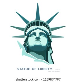 Portrait. Statue of Liberty USA, poster. Green Linear Image. New York. National Symbol of America. Illustration, white background. Use presentations, corporate reports, emblems, label, logo, vector
