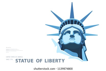 Portrait. Statue of Liberty USA, poster. Blue Linear Image. New York. National Symbol of America. Illustration, white background. Use for presentations, corporate reports, emblems, labels, logo, vector
