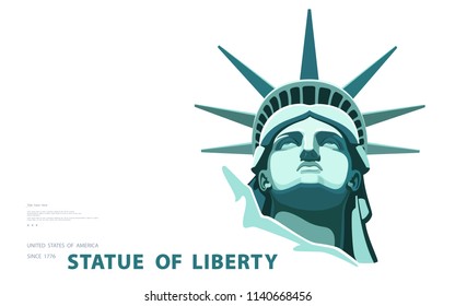 Portrait. Statue of Liberty USA, poster. Green Linear Image. New York. National Symbol of America. Illustration, white background. Use presentations, corporate reports, emblems, label, logo, vector