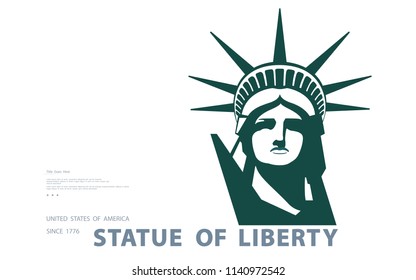 Portrait. Statue of Liberty USA, poster. Green Linear Image. New York. National Symbol of America. Illustration, white background. Use presentations, corporate reports, emblems, label, logo, vector