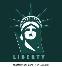 Portrait. Statue of Liberty USA, poster. Green Linear Image. New York. National Symbol of America. Illustration, dark background. Use presentations, corporate reports, emblems, labels, logo, vector