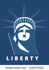 Portrait. Statue of Liberty USA, poster. Blue Linear Image. New York. National Symbol of America. Illustration, dark background. Use presentations, corporate reports, emblems, labels, logo, vector