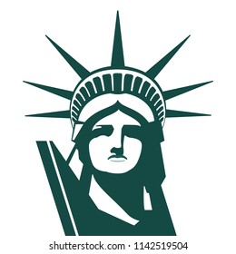 Portrait. Statue of Liberty USA, poster. Green Linear Image. New York. National Symbol of America. Illustration, white background. Use presentations, corporate reports, emblems, labels, logo, vector