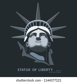 Portrait. Statue of Liberty USA, poster. Black and white linear image. New York.Symbol of America. Illustration dark, black background. Use presentations, corporate reports emblems, labels,logo,vector