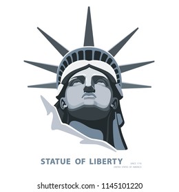 Portrait. Statue of Liberty USA, poster. Black and white linear image. New York. Symbol of America. Illustration, white background. Use presentations, corporate reports, emblems, labels, logos, vector