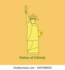 Portrait. Statue of Liberty USA, poster. Black and white linear image. New York.Symbol of America. Use presentations, corporate reports emblems, labels,logo,vector