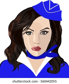 Portrait of a stewardess - vector image.