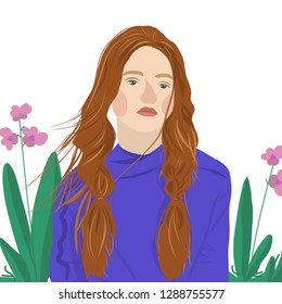 portrait style  girl young women fashion with  orchid vector illustration