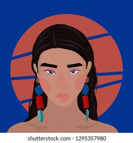 portrait style  girl young women fashion with plants vector illustration