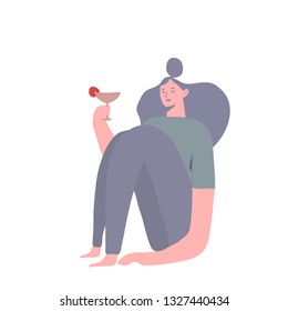 portrait style  girl young women fashion  drink vector illustration