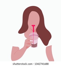 portrait style  girl young women fashion with juice vector illustration
