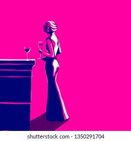 portrait style  girl young women fashion with glass of wine vector illustration