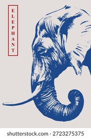 Vektordesign im Porträtstil mit dem Thema "Elefantenfreund", geeignet für Poster oder Merchandise- und Bekleidungsdesigns