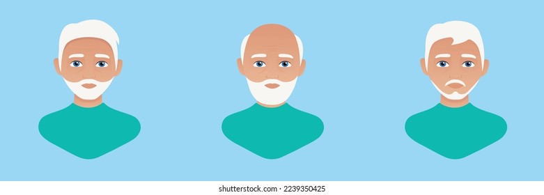 Portrait of a stylish elderly man with a beard. Flat vector illustration	