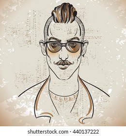 Portrait of stylish fashion bearded man. High detailed Vector illustration
