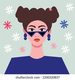 Portrait of a successful or beautiful girl. Vector flat illustration.