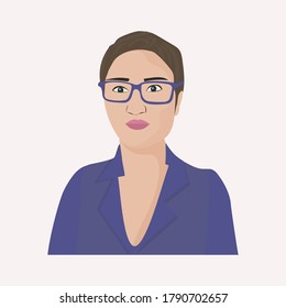 Portrait of a successful business woman. Short haircut, glasses. Business style European young successful woman avatar. Vector illustration, flat design