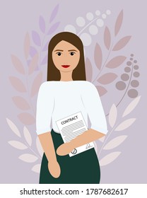 Portrait of a successful girl with arms crossed. Business concept. Business woman smiling. Good worker. Vector flat illustration. EPS 10