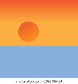 Portrait of the sunset where the line meets the sky over an orange gradient background  vector  color drawing or illustration