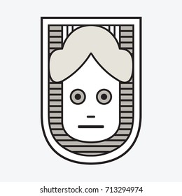 Portrait of a surprised man. Face front view. Elegant avatar stylish geometric white background. Festival memphis vectorial flat style