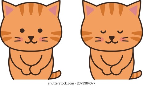 Portrait of tabby cats bowing to someone. Vector illustration isolated on a white background.