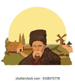 Portrait of Taras Shevchenko. Ukrainian writer. Vector illustration.