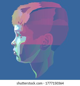 Portrait of a teenage boy in profile. Portrait of a boy in profile on a colored background.