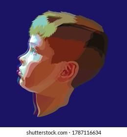 Portrait of a teenage boy in profile. Portrait of a boy in profile on a colored background.